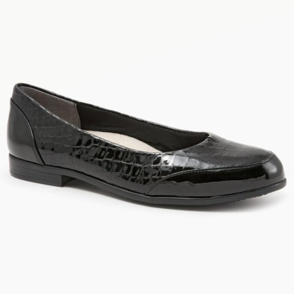 Trotters Size 6.5 Black Patent Leather Crocodile Croc Slip On Ballet Flats Shoes